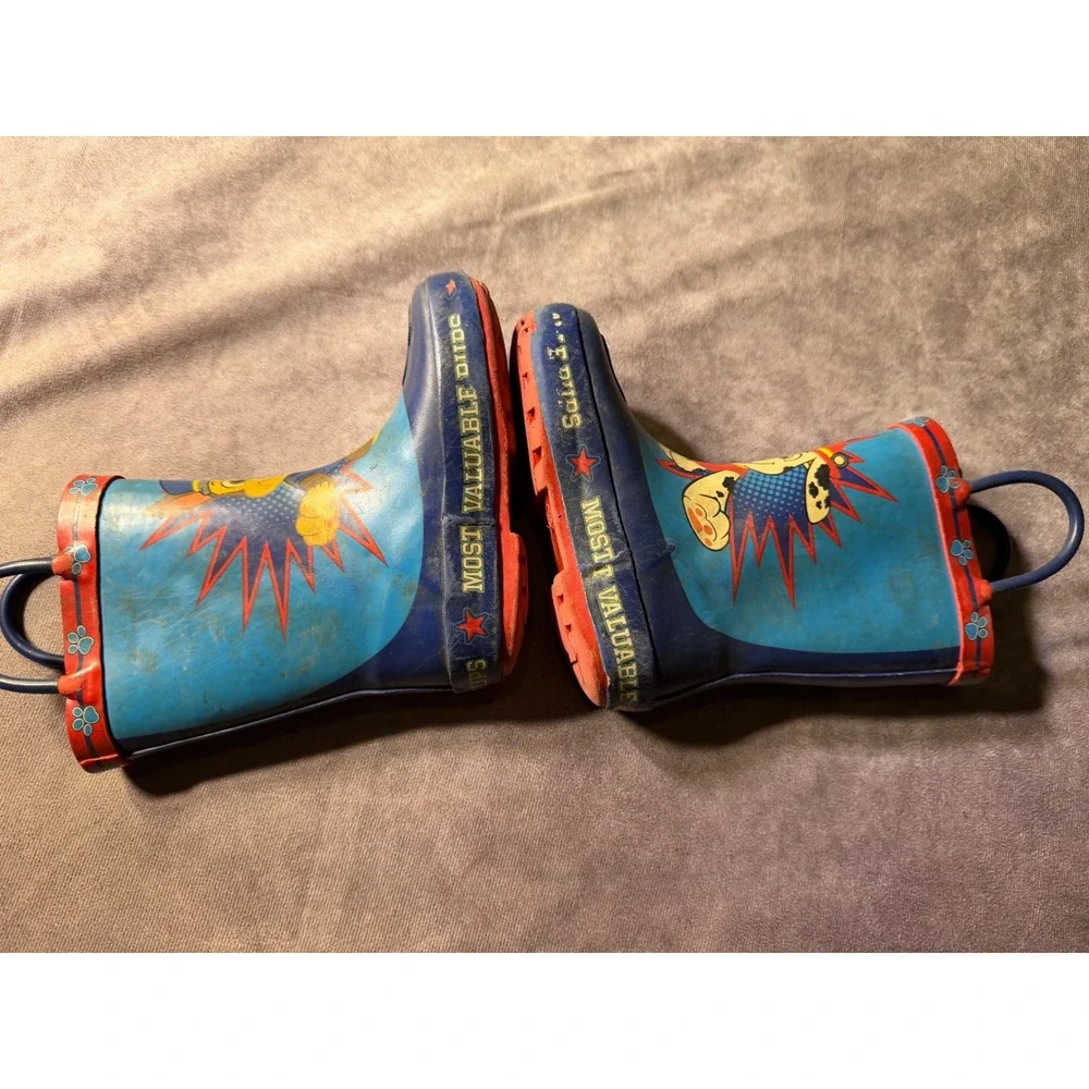 Paw Patrol Toddler Boys Blue Red Rubber Rain Boots Size 5/6 Most Valuable Pups